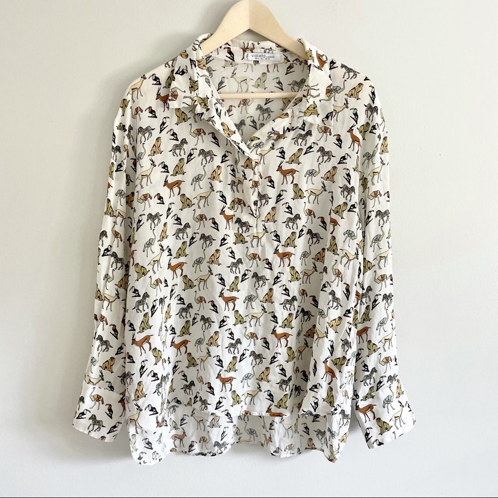 VIOLETA by Mango Funky Animal Safari Print Button Down